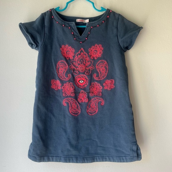 🌼 5/$25 Billieblush Girls Embroidered Beaded Knit Dress Blue Pink Paisley Size 4 - Picture 1 of 14